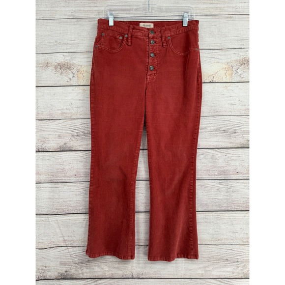 Madewell Denim - Madewell Cali Demi-Boot Pants Women 30 Red Corduroy High Rise Button Fly M0602